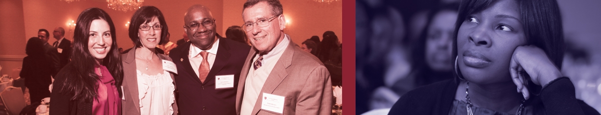 Two group photos of fellows with a red and blue overlay.