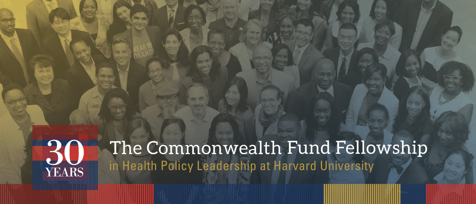A group of fellows in the background with the text "The Commonwealth Fund Fellowship."